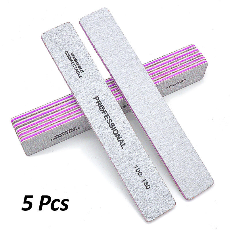 5 Pcs/Pack Square Nail File 80 100 180 Grit Poishing Files Strong Sandpaper Manicure Nails File Kit Salon Tools