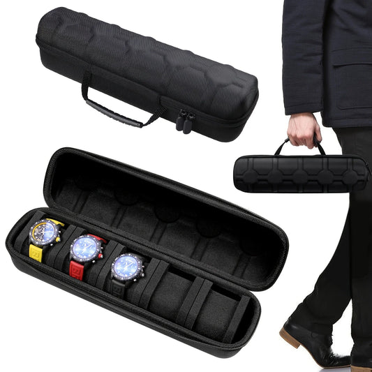 1 boîtier de montre à 5 emplacements | Organisateur de voyage à coque rigide avec insert d'oreiller - Prêt cadeau (noir), adapté au rangement de montres intelligentes