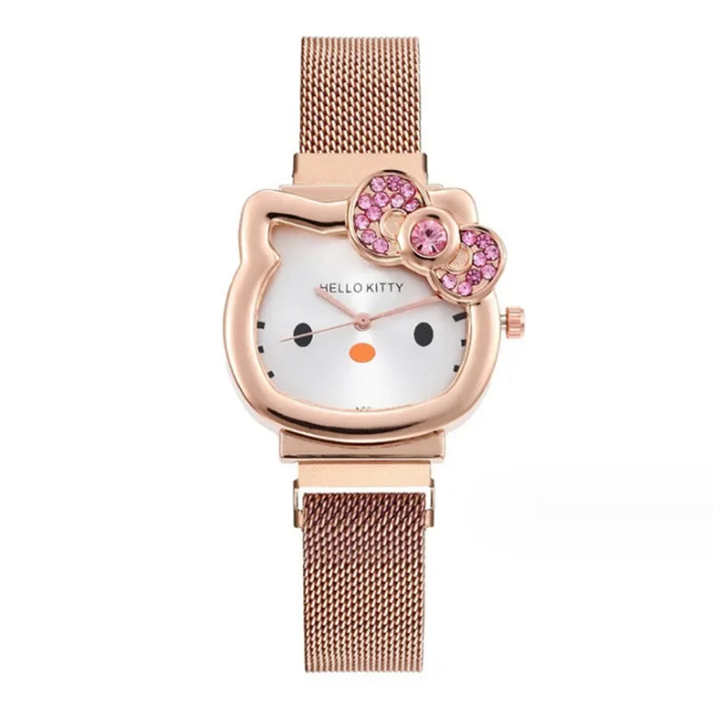 Hello Kitty Bow diamant montre Sanrio Anime montres à Quartz à la mode mignon dessin animé aimant montres filles cadeaux d'anniversaire