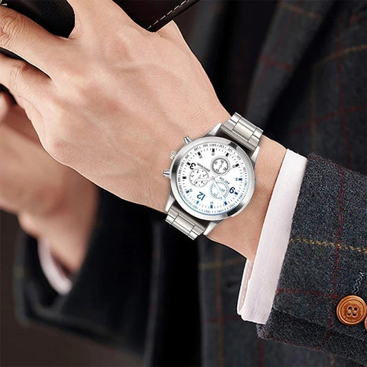 1/2 pièces montres d'affaires pour hommes montre à Quartz avec Bracelet en acier pour hommes de mode avec Bracelet (boîte non incluse)