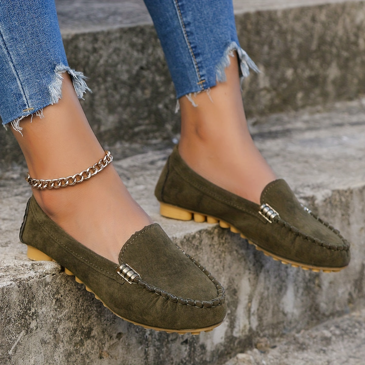 [Comfortable Loafers] Comfortable Round Toe Loafers | Women's Solid Slip On Shoes, Women's Footwear