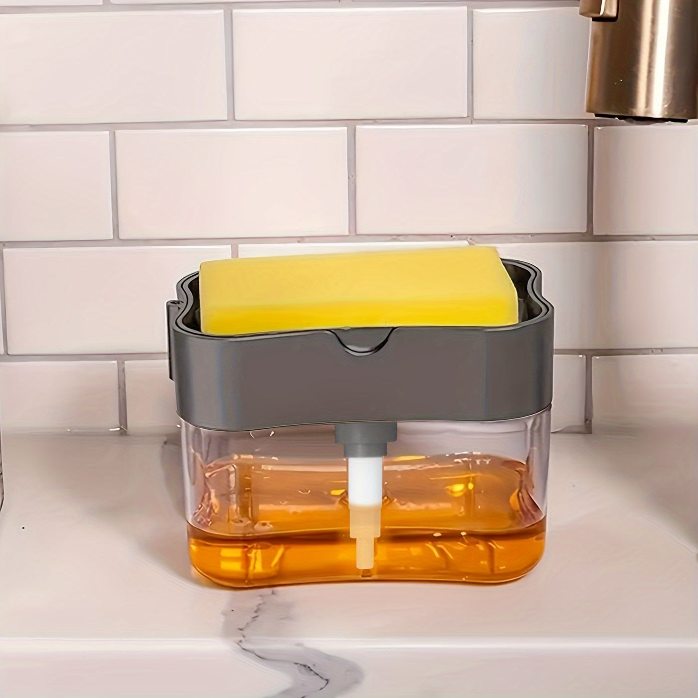 1pc Modern ABS Plastic Dish Soap Dispenser with Sponge Holder, Hand Wash Only, Lightweight Square Kitchen Sink Accessory, Space-Themed Solid Color Design