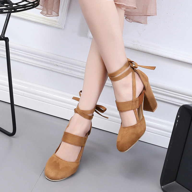 Women'S Elegant High Heel Sandals - Solid Color Fabric Upper, Round Toe, Lace-Up Ankle Strap, Block Heel, Rubber Sole, Man-Made Insole & Inner Material