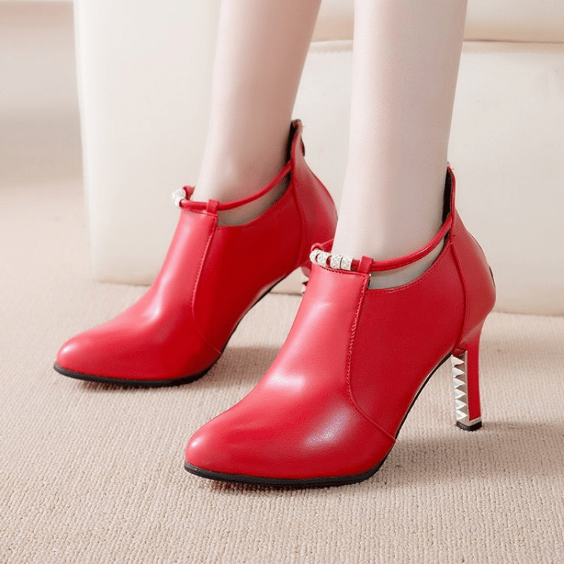 Women'S Pointed Toe Ankle Boots, Synthetic Ultrahigh Stiletto Heels, Casual Dress Style with Back Zipper, Metal Thin Heel, Rhinestone Detail, Fashion Comfortable Shoes for Autumn And Winter 2025