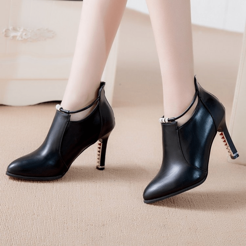 Women'S Pointed Toe Ankle Boots, Synthetic Ultrahigh Stiletto Heels, Casual Dress Style with Back Zipper, Metal Thin Heel, Rhinestone Detail, Fashion Comfortable Shoes for Autumn And Winter 2025