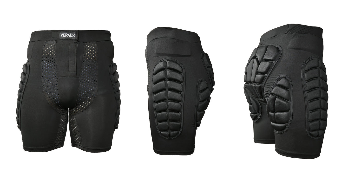 VEPAUS Breathable 3D Padded Shorts for Ice Hockey, Snowboarding, Gymnastics, Roller Skating - Moisture Wicking, Flexible, High Stretch Polyester Knit Fabric, Regular Fit, Four Seasons Sports Gear