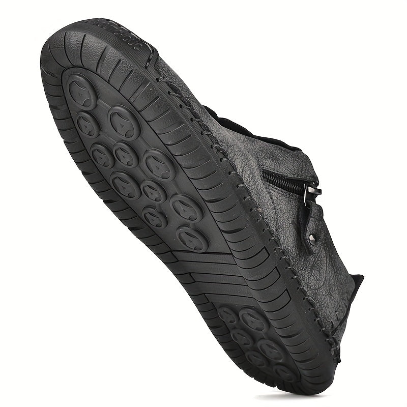 [Vintage Loafers] Brown & Black Men's Vintage Loafers | Handmade Synthetic Shoes with Zipper Closure, Round Toe & Rubber Sole for Casual & Formal Wear