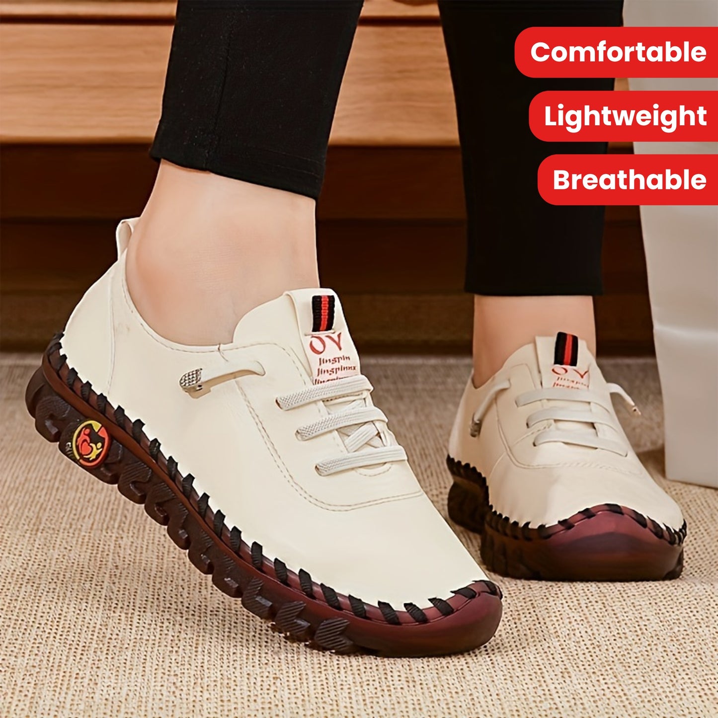 Women's Handmade & Comfortable Flat Loafers, Breathable & Lightweight Non Slip Lace Up Slip On Shoes, Women's Footwear
