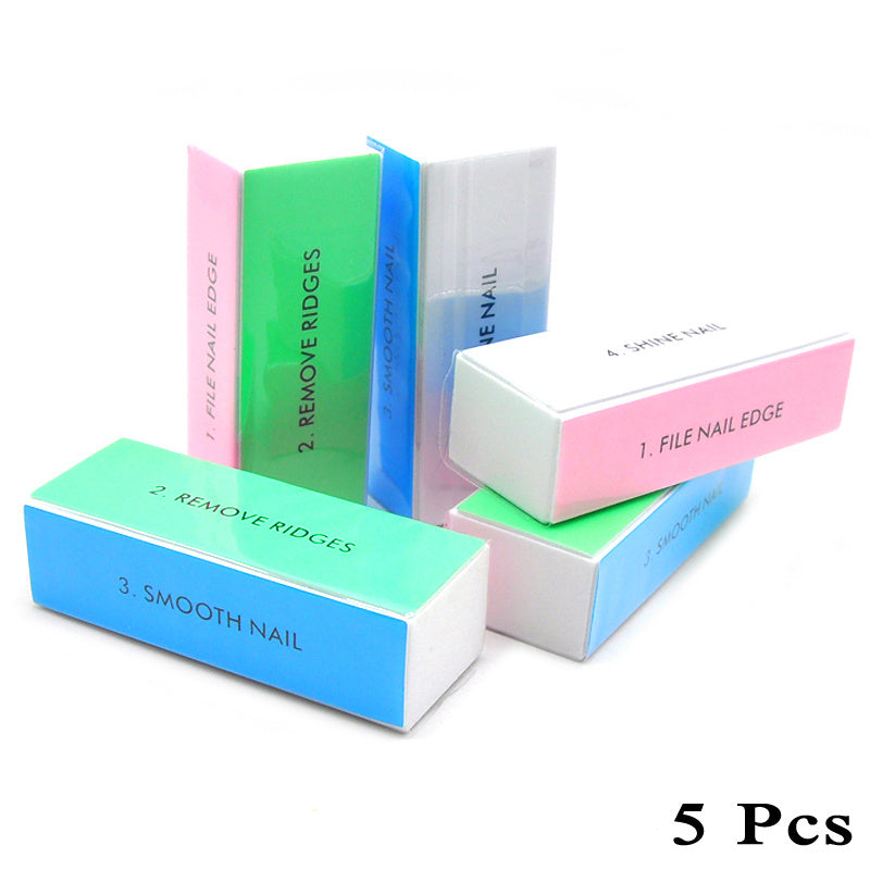 5pcs Colorful 4-Sided Sponge Nail Polish Buffers Multifunctional Professional Sandpaper Nail File Edge Grinder Nail Care Tools