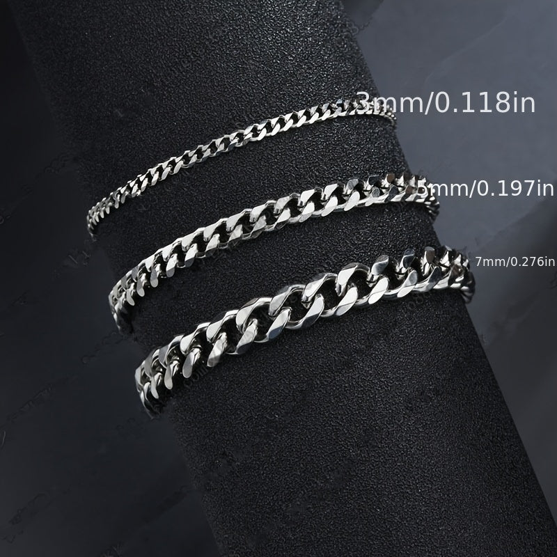 3/5/7/mm Fashion Simple Stainless Steel Cuban Chain Bracelet For Men And Women