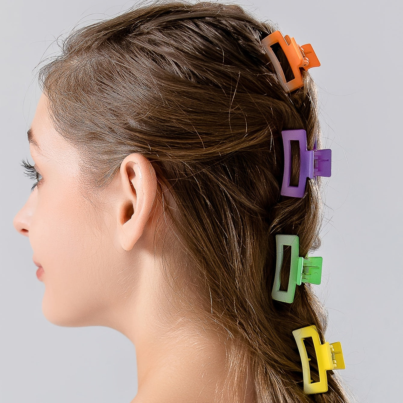 6pcs Multicolored Macaroon Hair Clips, Small Square Plastic Hair Claws.