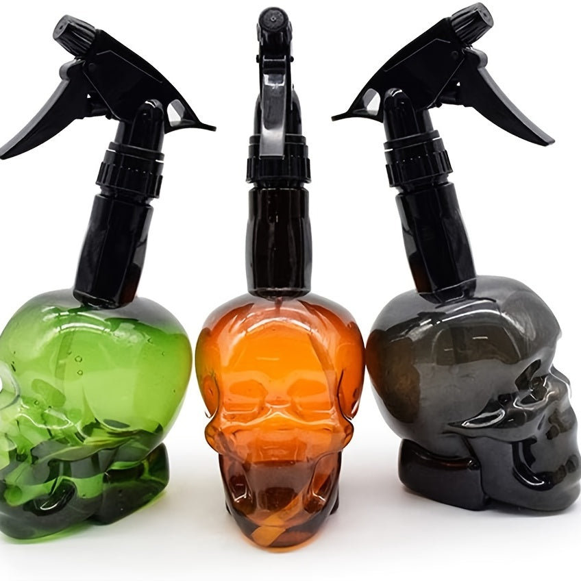 200ml/7oz Retro Skull Design Refillable Spray Bottle - Fine Mist Sprayer for Hair Styling, Cleaning & Plants, Durable Plastic with Black Trigger, Green, Orange & Black Options, Plant Watering Tool, Unique Aesthetic, Functiona