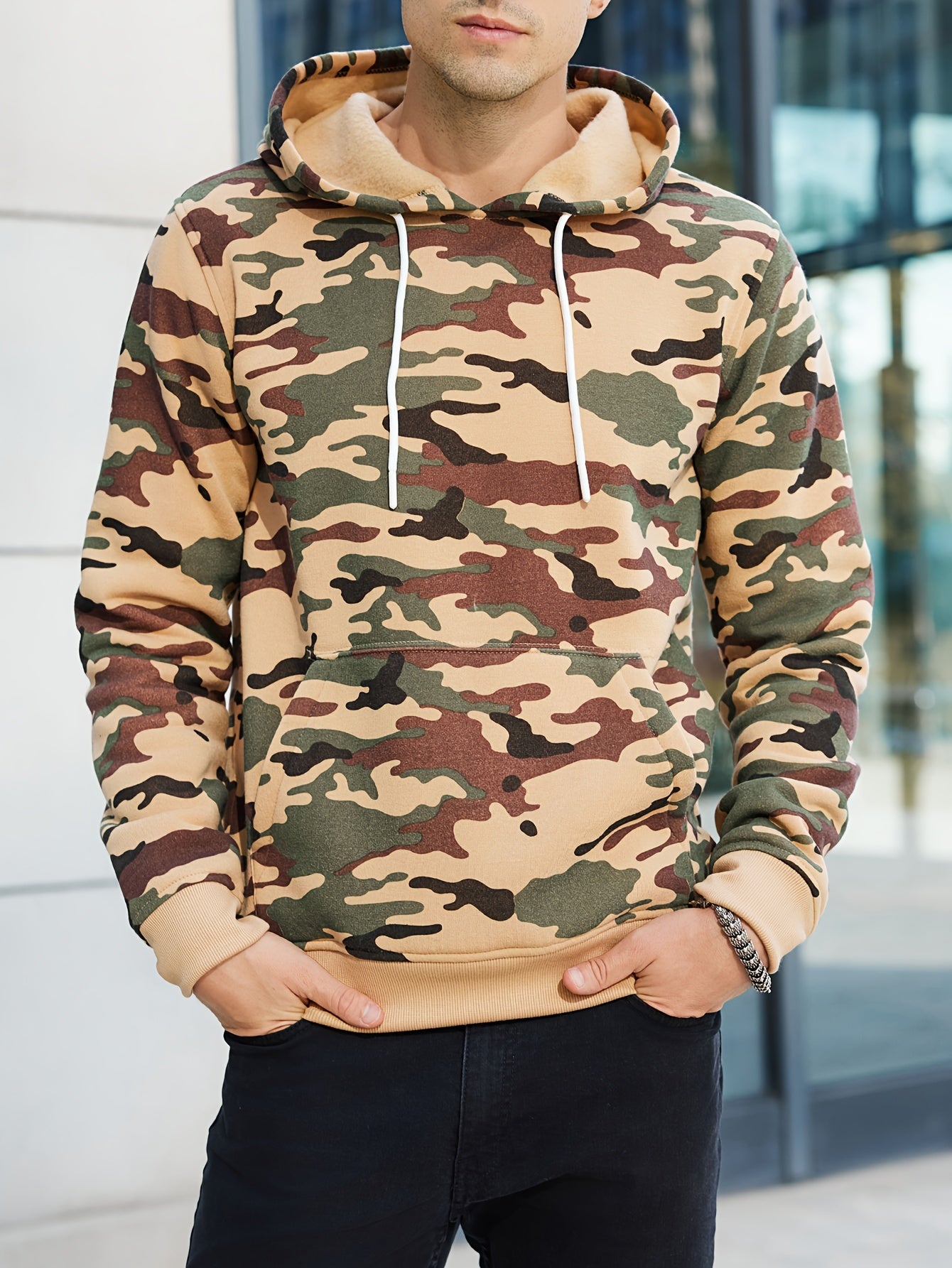 [Camouflage Sweatshirt] Autumn Winter Hooded Men's Camouflage Loose Pullover Fleece Sweatshirt | Fleece, Hooded