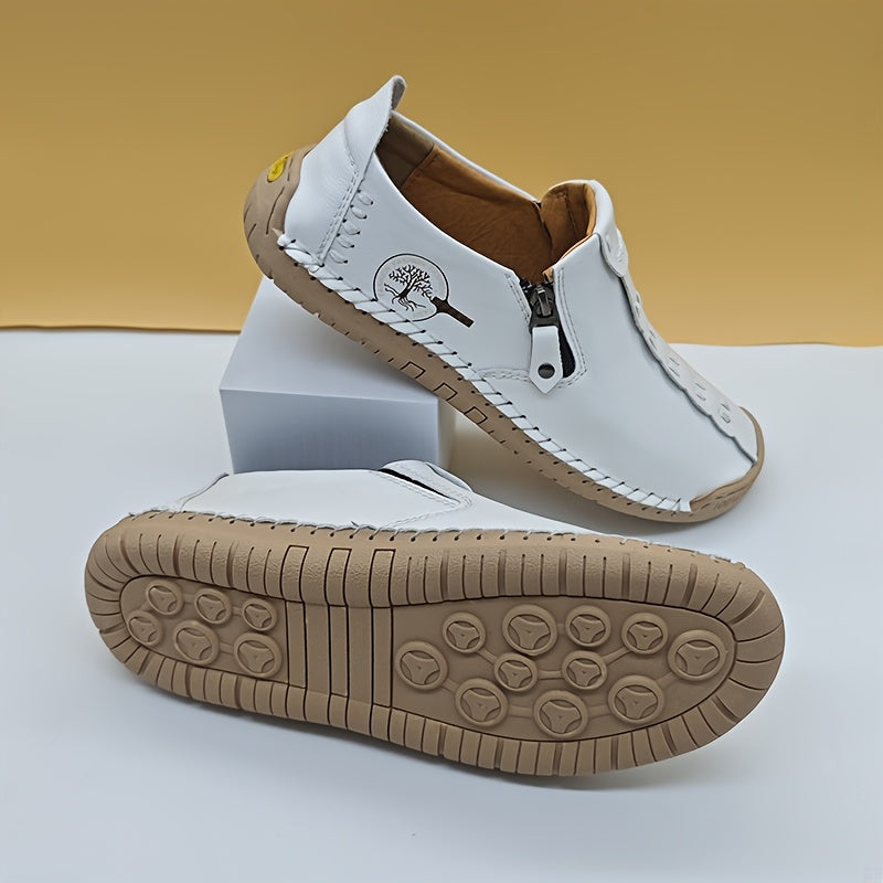 [Vintage Loafers] Brown & Black Men's Vintage Loafers | Handmade Synthetic Shoes with Zipper Closure, Round Toe & Rubber Sole for Casual & Formal Wear