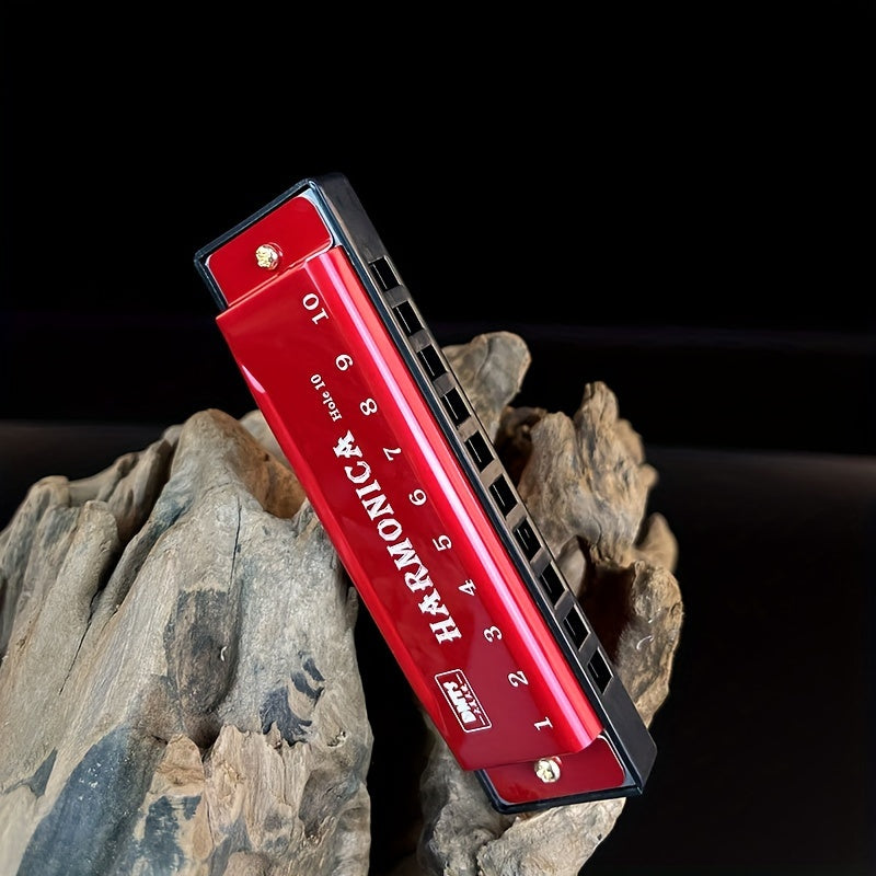 10 Hole Harmonica Mouth Organ | Puzzle Musical Instrument, Beginner Teaching, Playing Gift, Copper Core Resin, Available in, Pink, Red, Golden, Silvery Grey