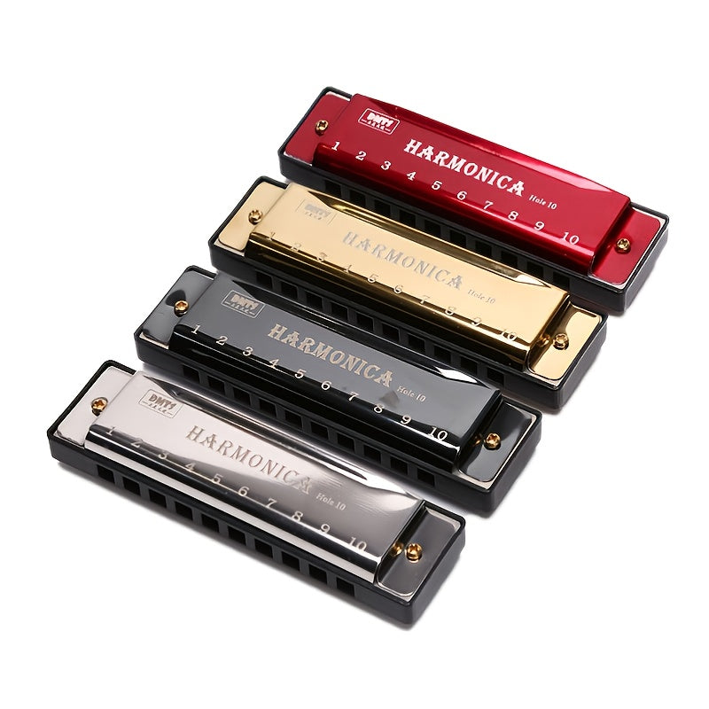 10 Hole Harmonica Mouth Organ | Puzzle Musical Instrument, Beginner Teaching, Playing Gift, Copper Core Resin, Available in, Pink, Red, Golden, Silvery Grey
