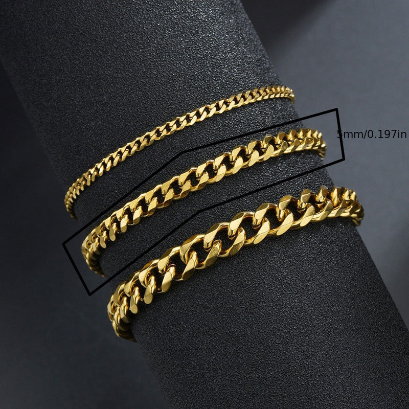 3/5/7/mm Fashion Simple Stainless Steel Cuban Chain Bracelet For Men And Women