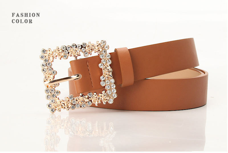 2023 Women'S Fashion Accessory, Elegant Alloy Rhinestone Pin Buckle Belt, Versatile Dress Decorative Accessory, Casual & Sporty Style, Hand Washable - Ideal for Weekend and Festive Occasions, Weekend Casual Wear|Elegant Acces