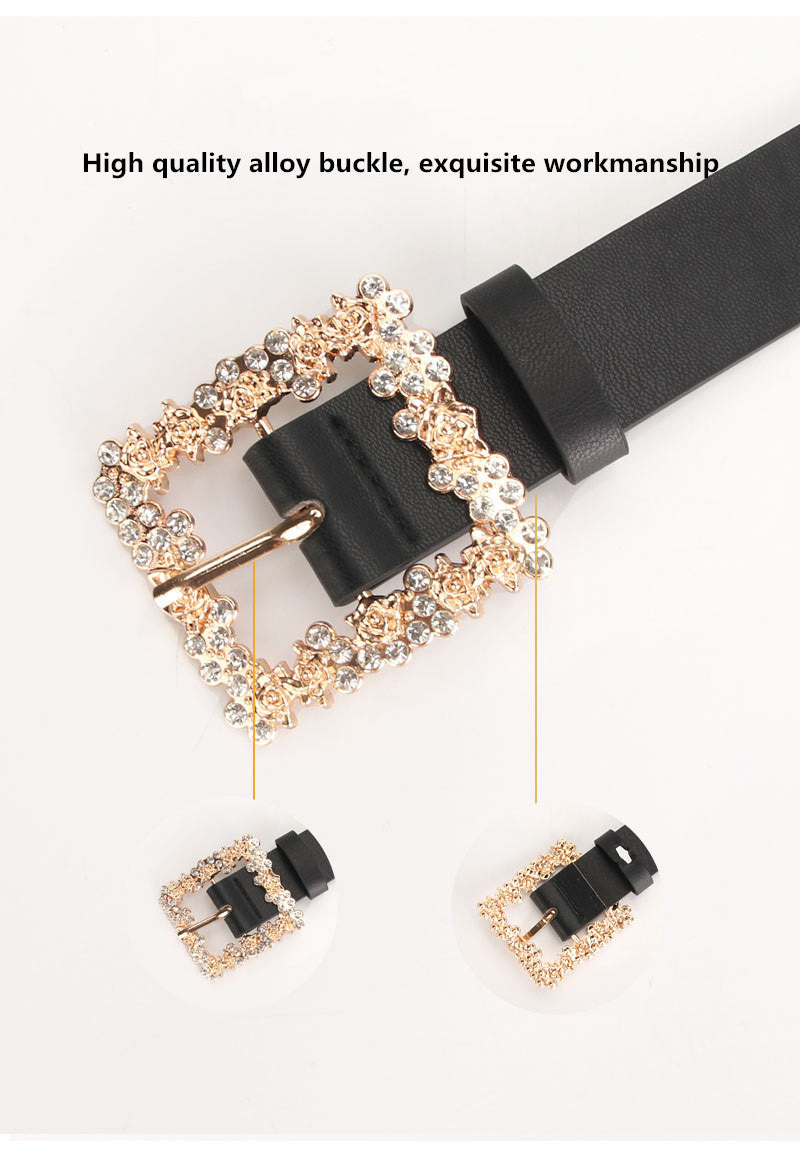 2023 Women'S Fashion Accessory, Elegant Alloy Rhinestone Pin Buckle Belt, Versatile Dress Decorative Accessory, Casual & Sporty Style, Hand Washable - Ideal for Weekend and Festive Occasions, Weekend Casual Wear|Elegant Acces