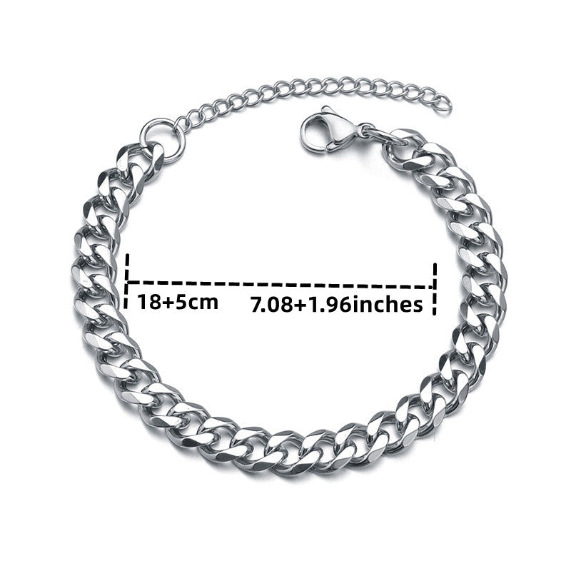 3/5/7/mm Fashion Simple Stainless Steel Cuban Chain Bracelet For Men And Women