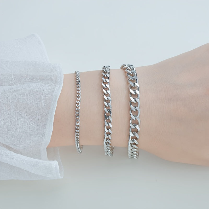 3/5/7/mm Fashion Simple Stainless Steel Cuban Chain Bracelet For Men And Women