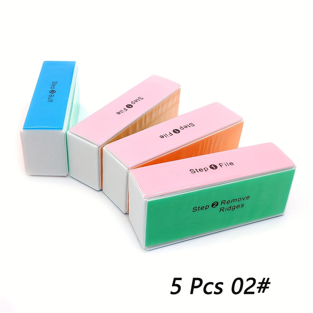 5pcs Colorful 4-Sided Sponge Nail Polish Buffers Multifunctional Professional Sandpaper Nail File Edge Grinder Nail Care Tools