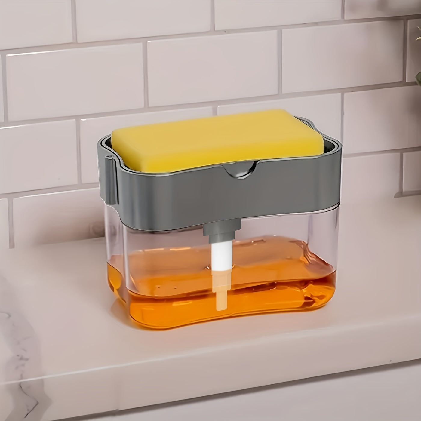 1pc Modern ABS Plastic Dish Soap Dispenser with Sponge Holder, Hand Wash Only, Lightweight Square Kitchen Sink Accessory, Space-Themed Solid Color Design