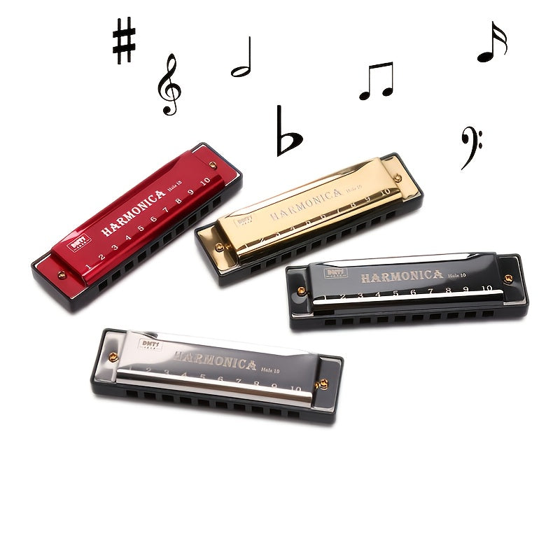 10 Hole Harmonica Mouth Organ | Puzzle Musical Instrument, Beginner Teaching, Playing Gift, Copper Core Resin, Available in, Pink, Red, Golden, Silvery Grey
