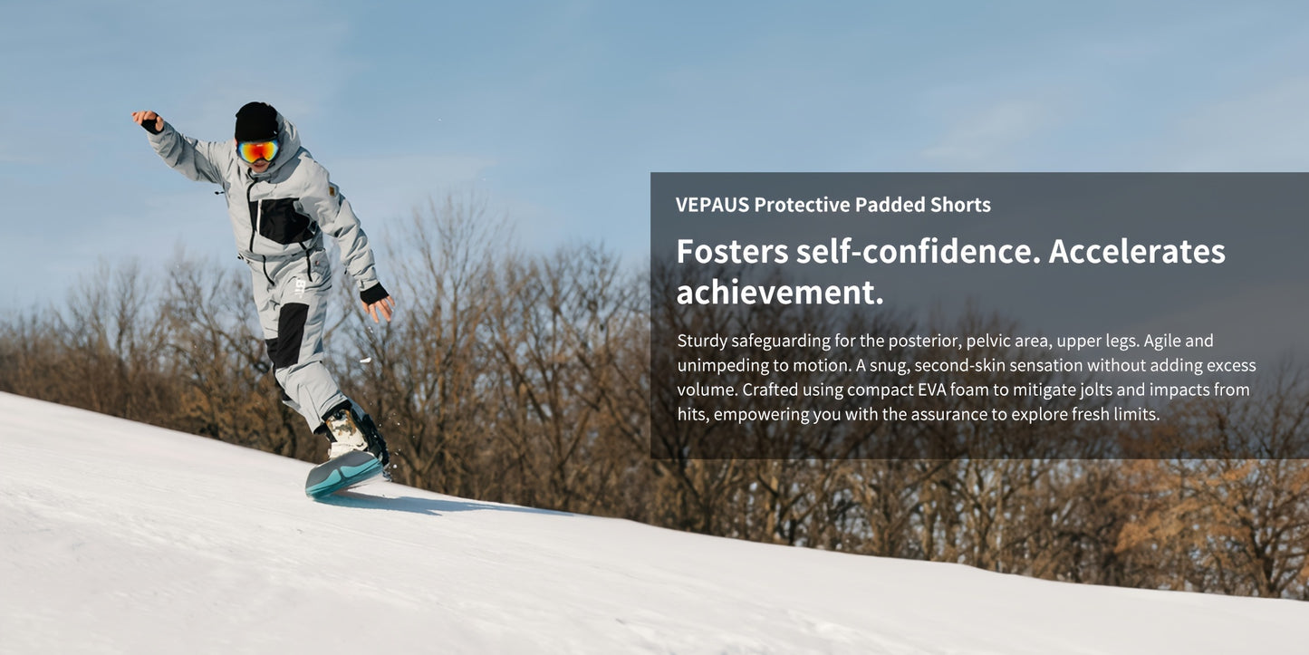 VEPAUS Breathable 3D Padded Shorts for Ice Hockey, Snowboarding, Gymnastics, Roller Skating - Moisture Wicking, Flexible, High Stretch Polyester Knit Fabric, Regular Fit, Four Seasons Sports Gear