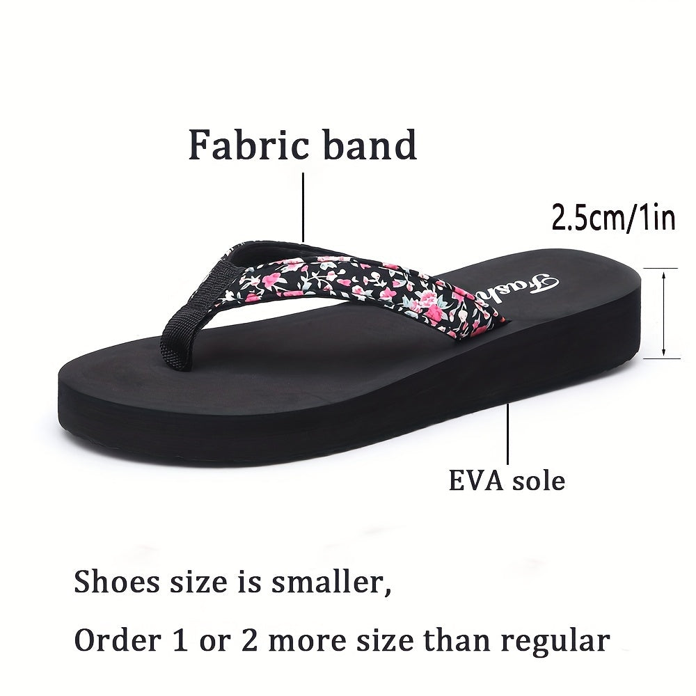 Women'S Floral Print Flip Flops - Lightweight EVA Sole & Insole, Comfortable Fabric Straps, Low Heel 2.5cm, Perfect for Summer Beach & Vacation Wear, Vacation Slippers | Floral Pattern Sandals | EVA Material Sandals