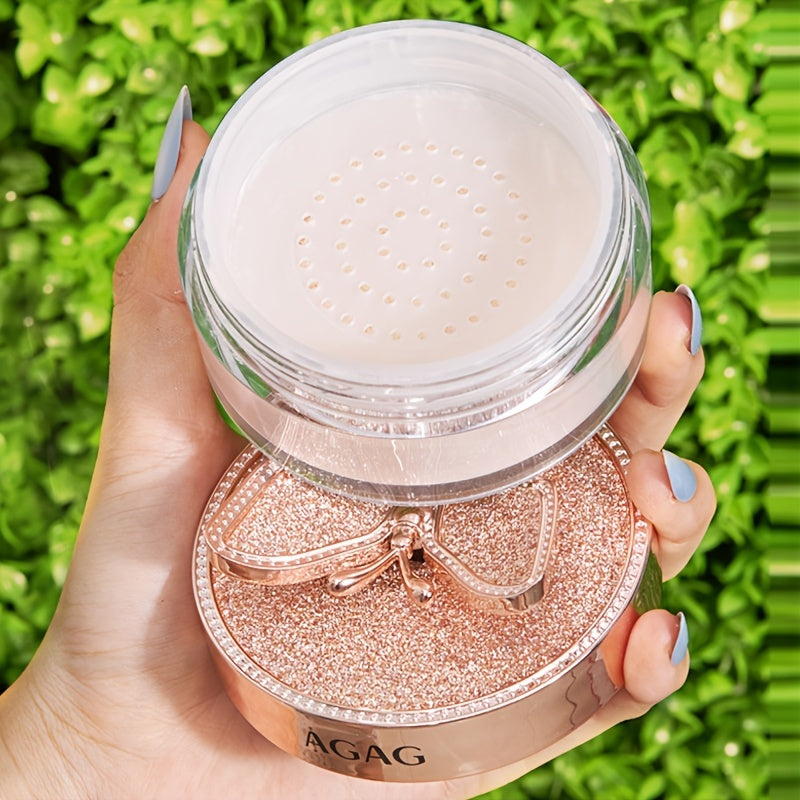 AGAG Butterfly-Themed Loose Powder - Lightweight, Oil-Control, Waterproof & Sweatproof Concealer - Invisible Pore Minimizing, Natural Finish for All Skin Types - Sparkling Rose Golden Container