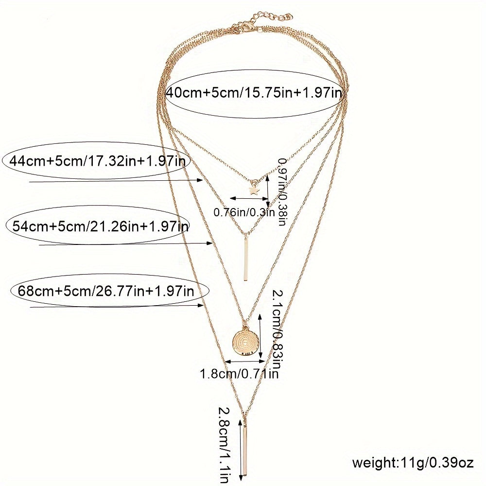 1 Fashion Layered Star Round Pendant Necklace For Women Women's Fine Jewelry Elegant Accessories Trendy