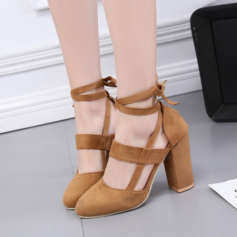 Women'S Elegant High Heel Sandals - Solid Color Fabric Upper, Round Toe, Lace-Up Ankle Strap, Block Heel, Rubber Sole, Man-Made Insole & Inner Material