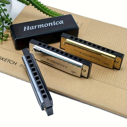 10 Hole Harmonica Mouth Organ | Puzzle Musical Instrument, Beginner Teaching, Playing Gift, Copper Core Resin, Available in, Pink, Red, Golden, Silvery Grey