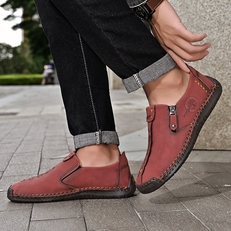 [Vintage Loafers] Brown & Black Men's Vintage Loafers | Handmade Synthetic Shoes with Zipper Closure, Round Toe & Rubber Sole for Casual & Formal Wear