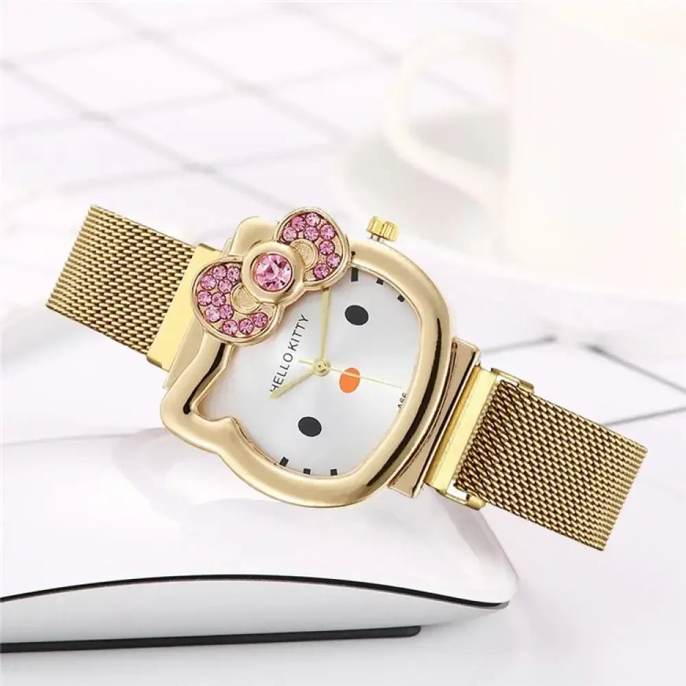 Hello Kitty Bow diamant montre Sanrio Anime montres à Quartz à la mode mignon dessin animé aimant montres filles cadeaux d'anniversaire