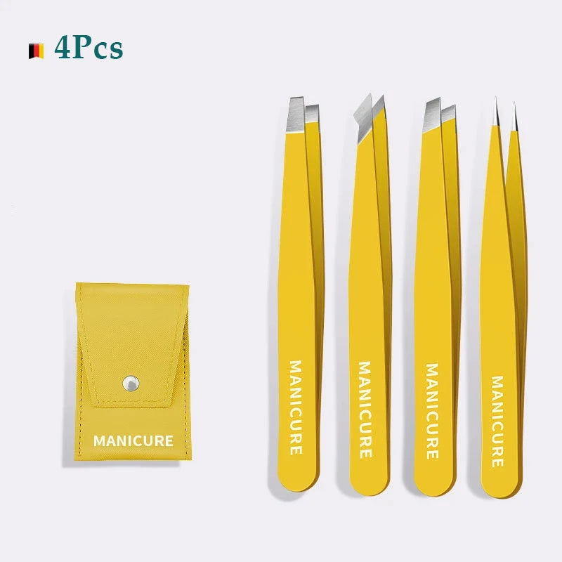 Pince à sourcils colorée de haute qualité, 4 pièces, extracteur de poils fins, en acier inoxydable, Clips à sourcils inclinés, outils de maquillage