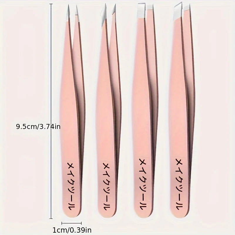 Ensemble de pincettes professionnelles pour épilation des sourcils, 4 pièces, parfait pour très sans effort et détendu pour enlever