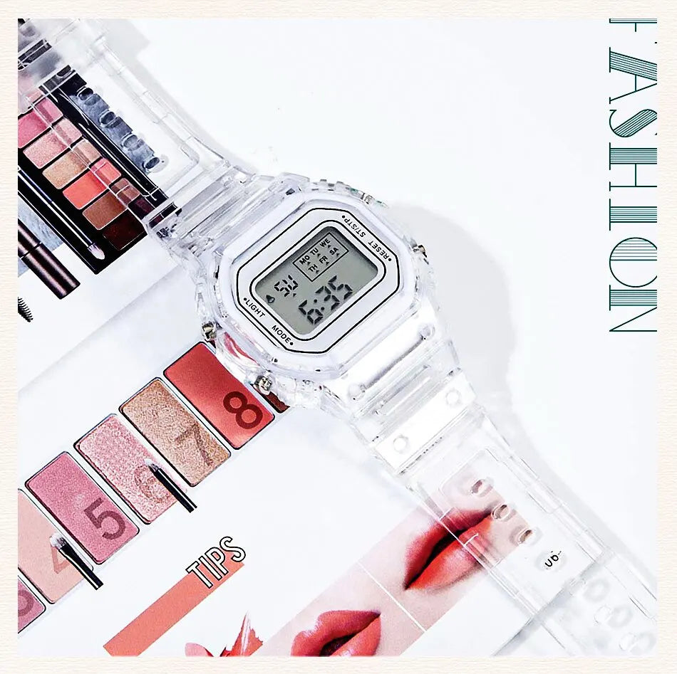 Sport Montre Électronique Hommes et Femmes Carré Junior Lycée Lycéens Blanc LED Numérique Montres