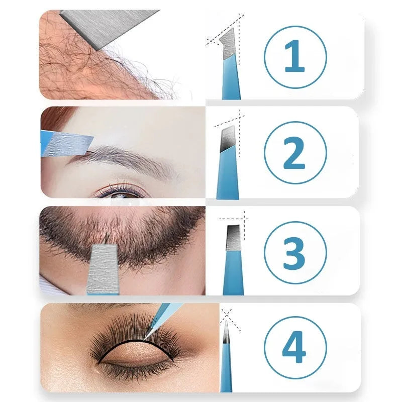 Pince à sourcils colorée de haute qualité, 4 pièces, extracteur de poils fins, en acier inoxydable, Clips à sourcils inclinés, outils de maquillage