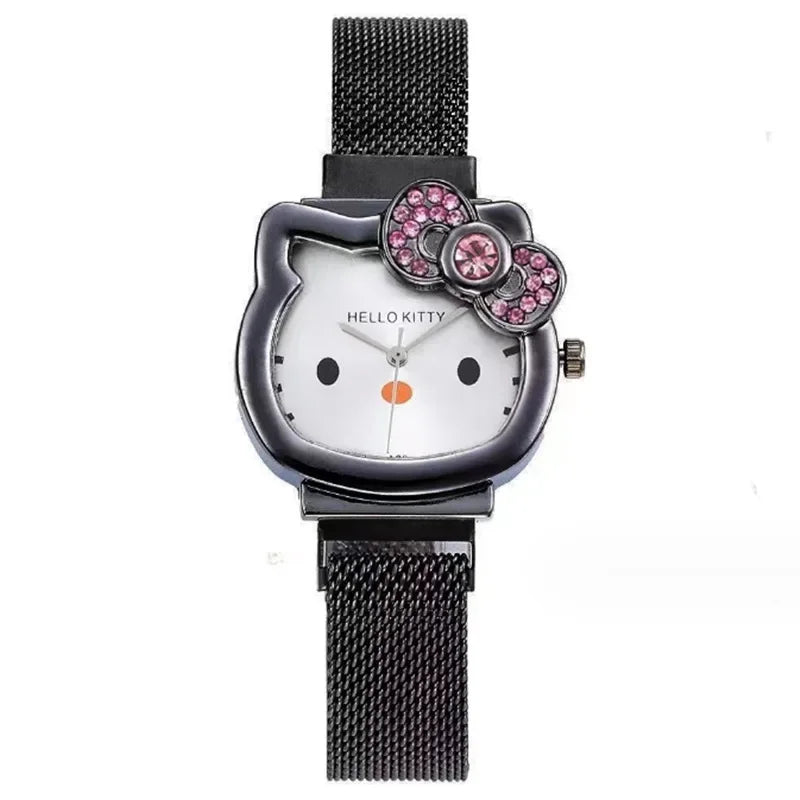 Hello Kitty Bow diamant montre Sanrio Anime montres à Quartz à la mode mignon dessin animé aimant montres filles cadeaux d'anniversaire