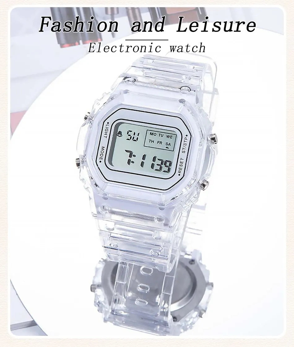 Sport Montre Électronique Hommes et Femmes Carré Junior Lycée Lycéens Blanc LED Numérique Montres