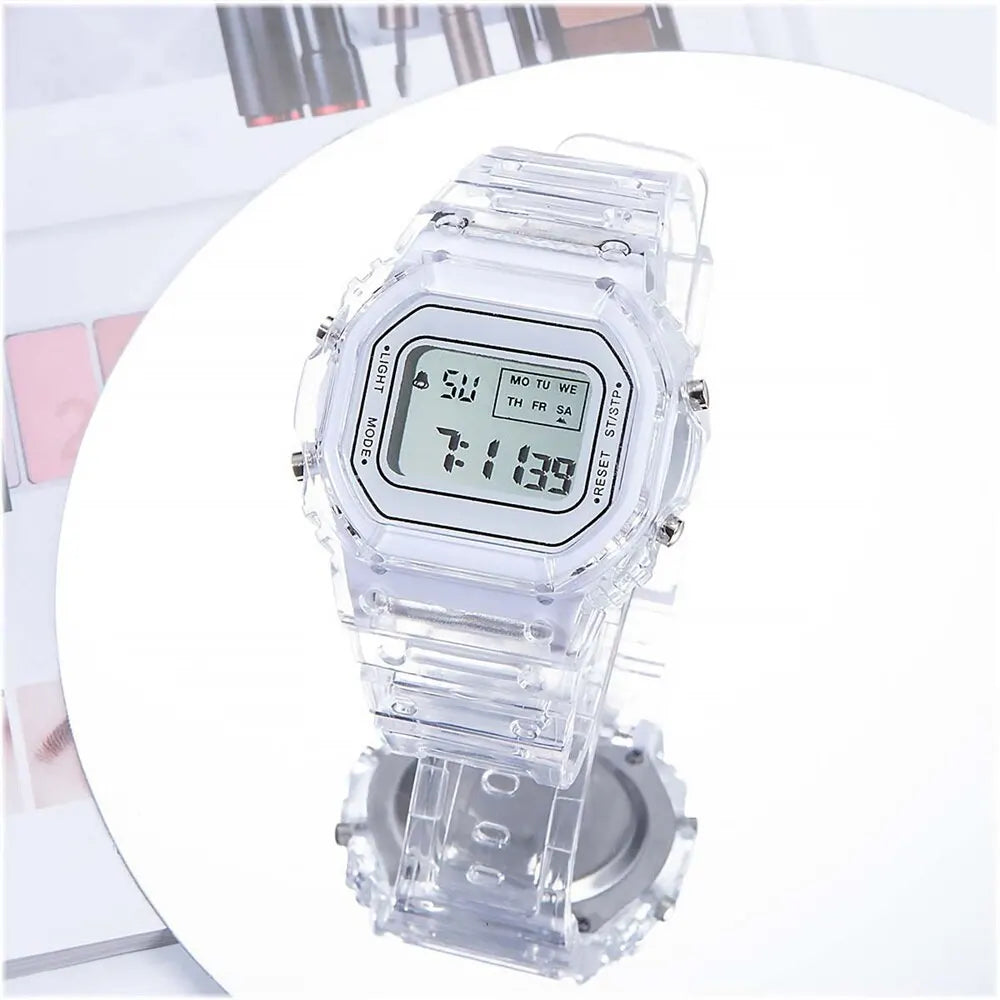 Sport Montre Électronique Hommes et Femmes Carré Junior Lycée Lycéens Blanc LED Numérique Montres