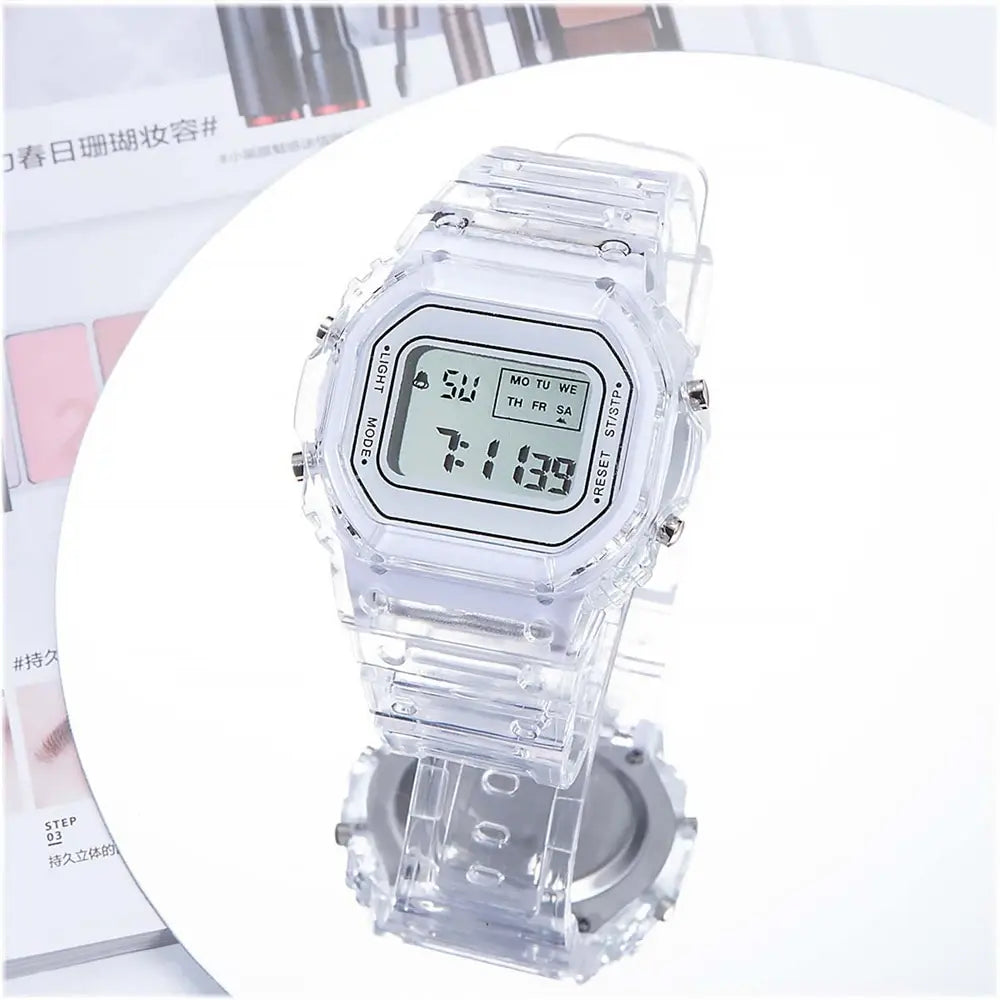 Sport Montre Électronique Hommes et Femmes Carré Junior Lycée Lycéens Blanc LED Numérique Montres