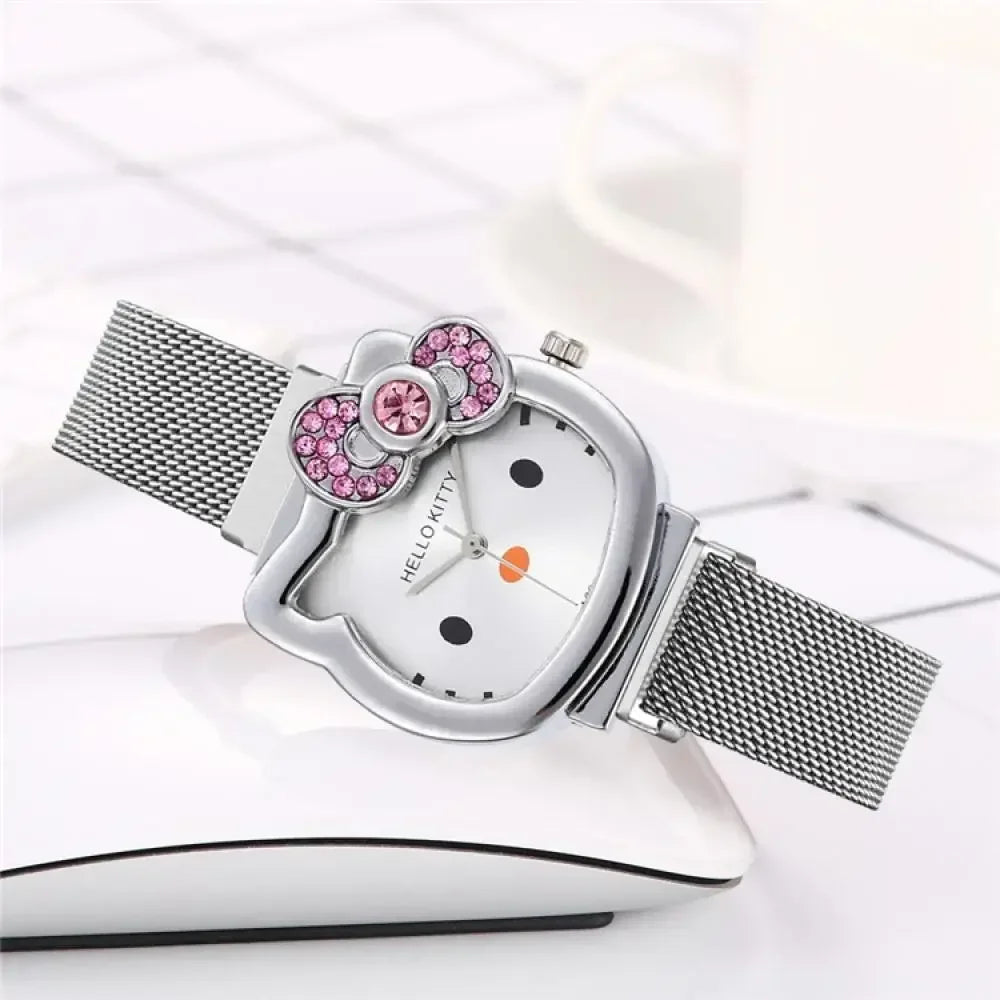 Hello Kitty Bow diamant montre Sanrio Anime montres à Quartz à la mode mignon dessin animé aimant montres filles cadeaux d'anniversaire