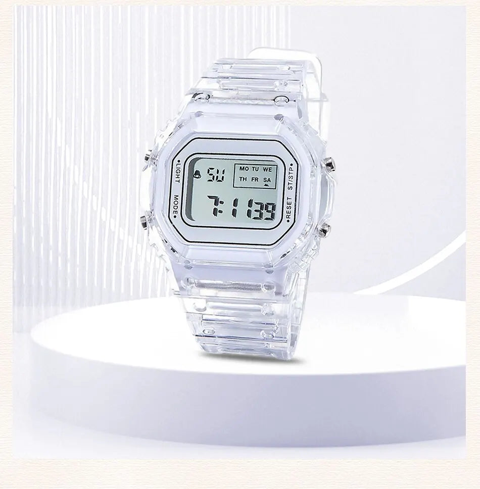 Sport Montre Électronique Hommes et Femmes Carré Junior Lycée Lycéens Blanc LED Numérique Montres