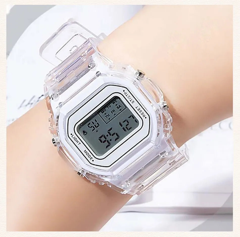 Sport Montre Électronique Hommes et Femmes Carré Junior Lycée Lycéens Blanc LED Numérique Montres