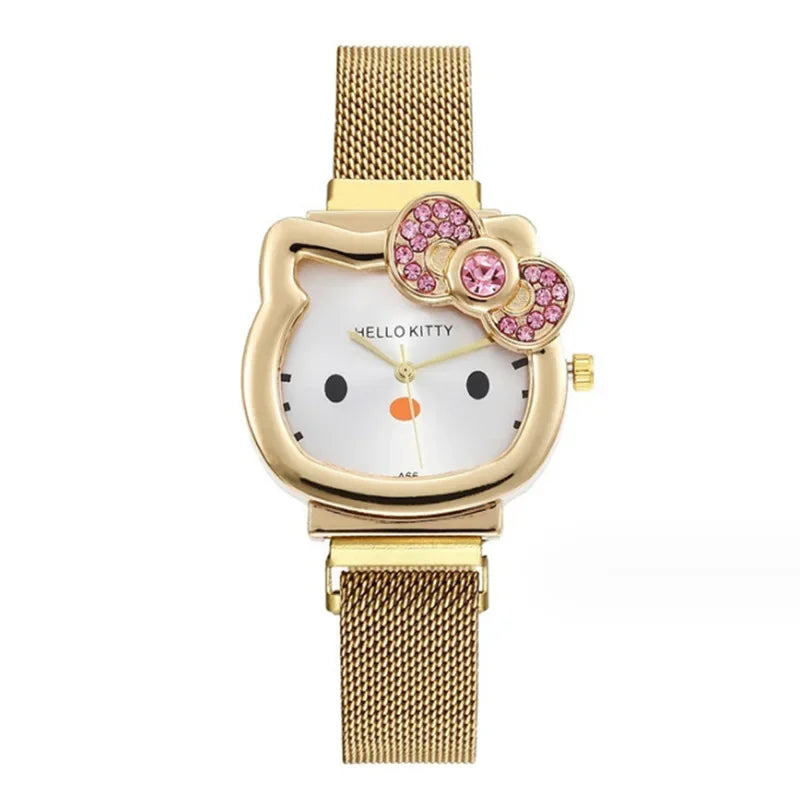Hello Kitty Bow diamant montre Sanrio Anime montres à Quartz à la mode mignon dessin animé aimant montres filles cadeaux d'anniversaire