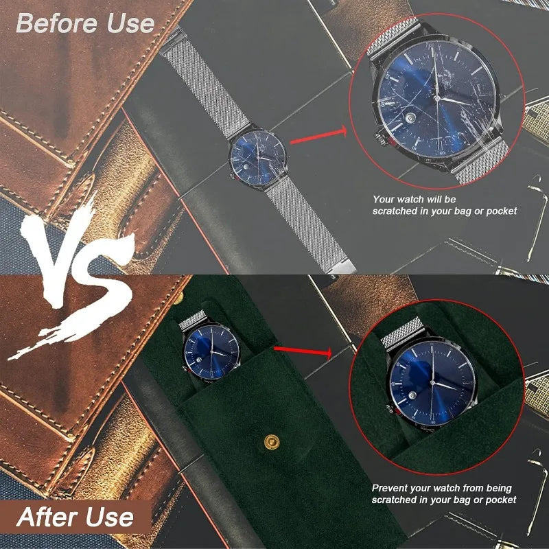 Organisateur de mallette de voyage portable pour montre unique, 6 pièces, sac de rangement en tissu flanelle pour hommes et femmes