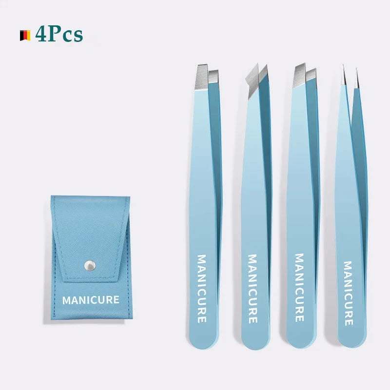 Pince à sourcils colorée de haute qualité, 4 pièces, extracteur de poils fins, en acier inoxydable, Clips à sourcils inclinés, outils de maquillage
